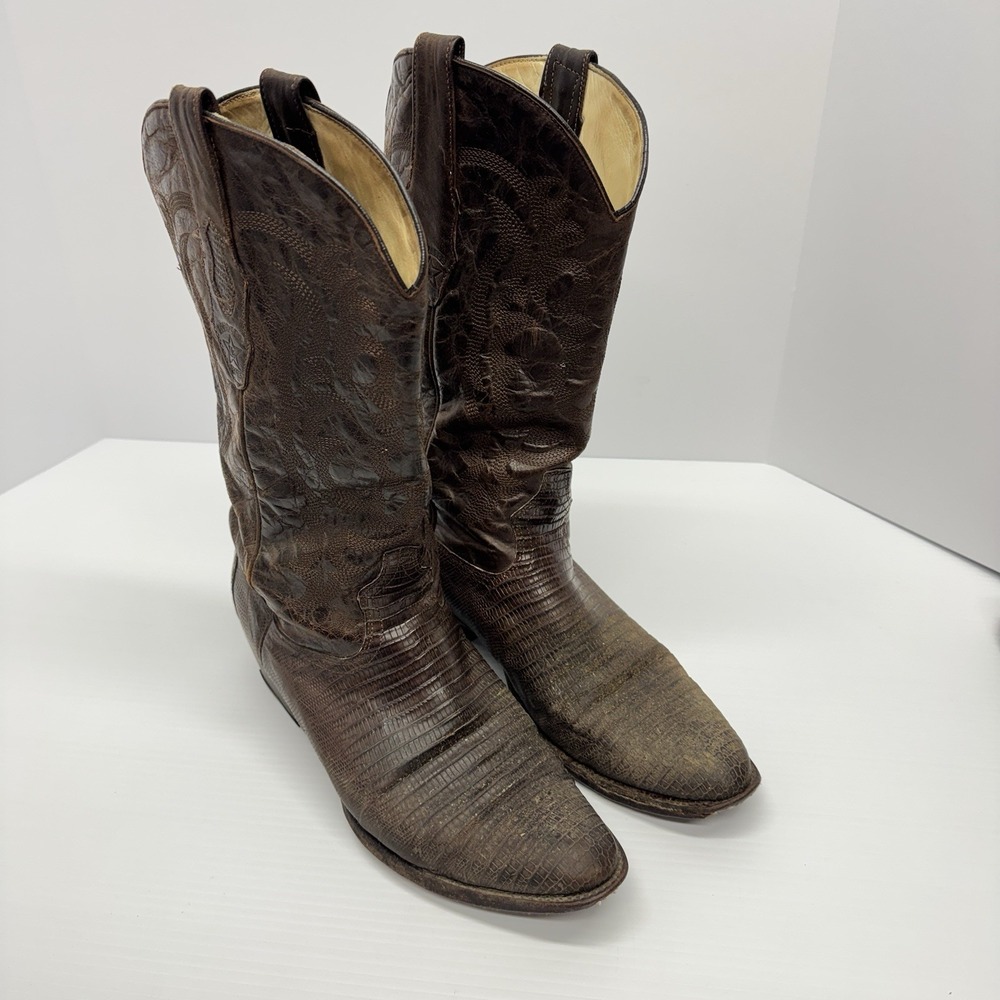 Los Altos-Lizard Teju Western Cowboy Boots Men 10.5 D Brown 990707 READ